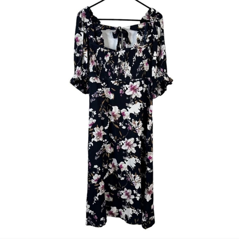 Anthropologie Floral Midi Dress with Puff Sleeves and Smocked Bust NWT - Picture 2 of 12